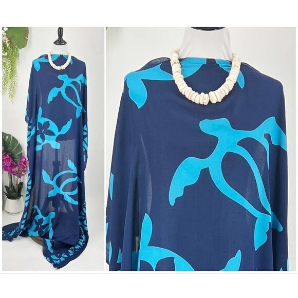 Cerulean/Azure Blue Honu SARONG Kīkepa Pareo Beach Wrap Skirt Summer Scarf - Picture 1 of 4